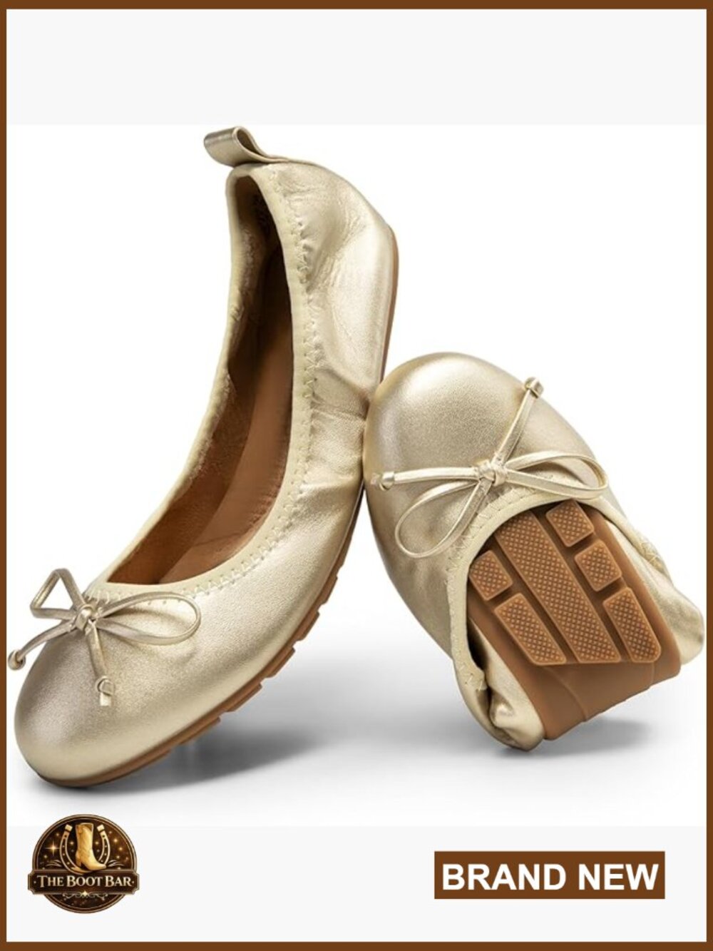 Foldable Ballet Flats - Lightweight Slip-On Dress Shoes with Bowknot, Cushioned